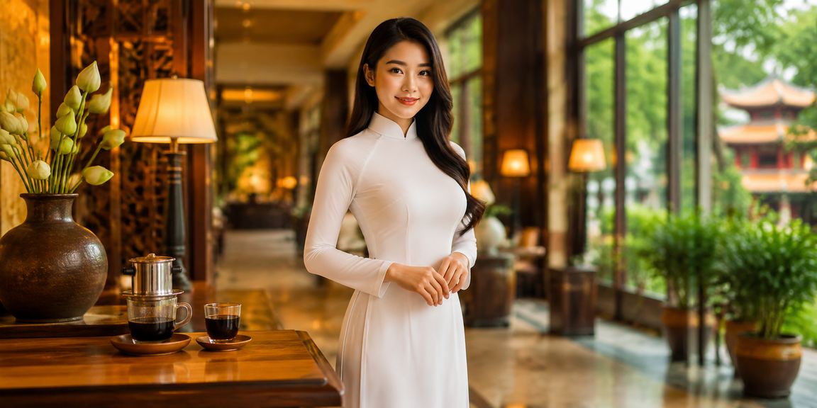 Không gian casino hiện đại tại Hà Nội với trang phục áo dài truyền thống